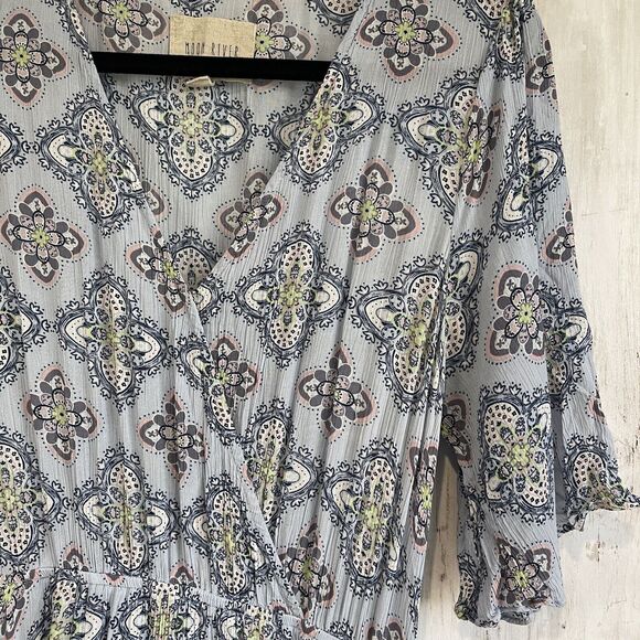 Moon River Dress Medium Blue Floral Print Lace Trim High Low Anthropologie - Picture 4 of 11